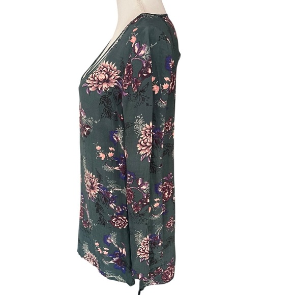 Free People Heartbeat Long Bell Sleeved Emerald Green Floral Tunic‎ Size XS Boho - Picture 9 of 16